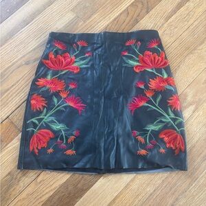 Express Leather Floral Embroidered Black Skirt size 0
